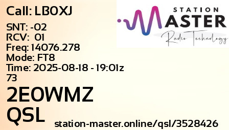 QSL Card for 2E0WMZ QSO with LB0XJ