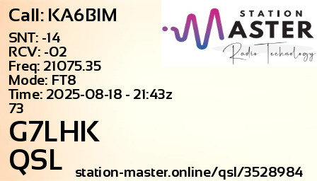 QSL Card for G7LHK QSO with KA6BIM