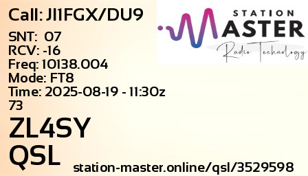 QSL Card for ZL4SY QSO with JI1FGX/DU9
