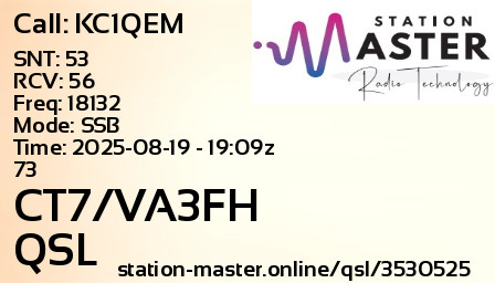 QSL Card for CT7/VA3FH QSO with KC1QEM