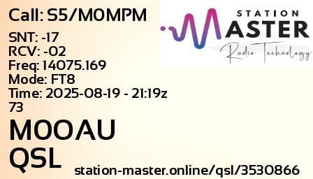 QSL Card for M0OAU QSO with S5/M0MPM