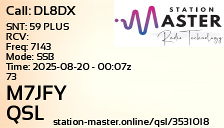 QSL Card for M7JFY QSO with DL8DX