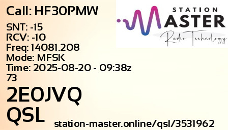 QSL Card for 2E0JVQ QSO with HF30PMW