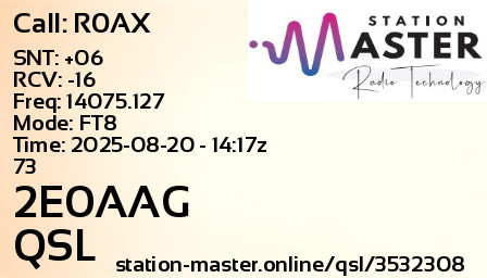 QSL Card for 2E0AAG QSO with R0AX