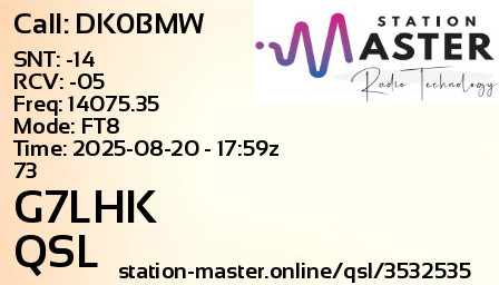 QSL Card for G7LHK QSO with DK0BMW