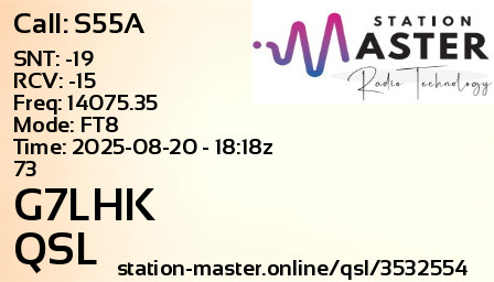 QSL Card for G7LHK QSO with S55A