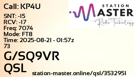 QSL Card for G/SQ9VR QSO with KP4U