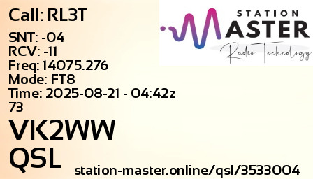 QSL Card for VK2WW QSO with RL3T