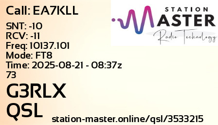 QSL Card for G3RLX QSO with EA7KLL