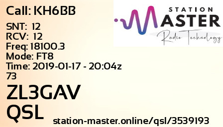 QSL Card for ZL3GAV QSO with KH6BB