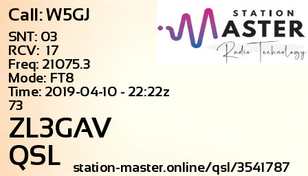 QSL Card for ZL3GAV QSO with W5GJ