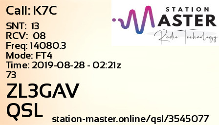 QSL Card for ZL3GAV QSO with K7C