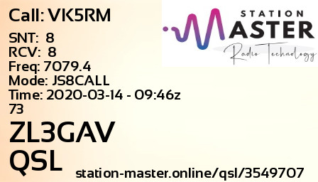 QSL Card for ZL3GAV QSO with VK5RM