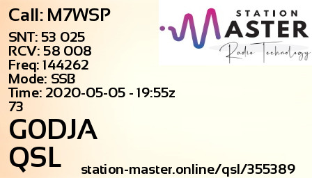 QSL Card for G0DJA QSO with M7WSP