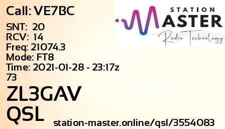 QSL Card for ZL3GAV QSO with VE7BC