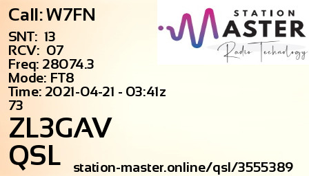 QSL Card for ZL3GAV QSO with W7FN