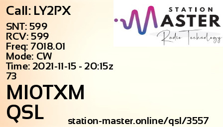 QSL Card for MI0TXM QSO with LY2PX