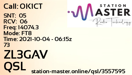 QSL Card for ZL3GAV QSO with OK1CT