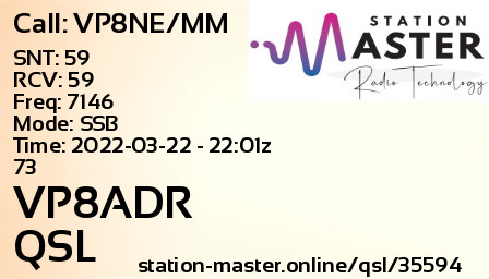 QSL Card for VP8ADR QSO with VP8NE/MM
