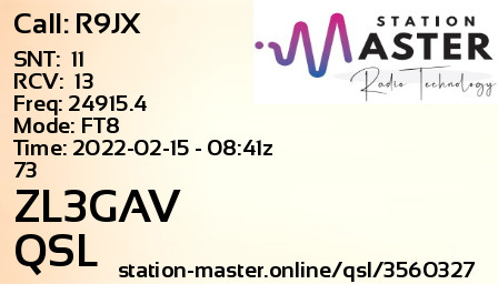 QSL Card for ZL3GAV QSO with R9JX