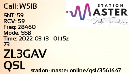 QSL Card for ZL3GAV QSO with W5IB