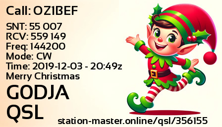 QSL Card for G0DJA QSO with OZ1BEF