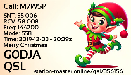 QSL Card for G0DJA QSO with M7WSP