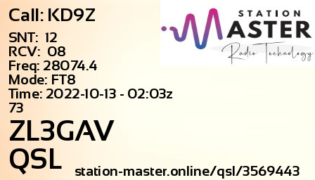 QSL Card for ZL3GAV QSO with KD9Z