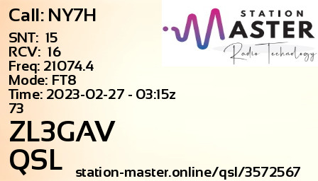 QSL Card for ZL3GAV QSO with NY7H
