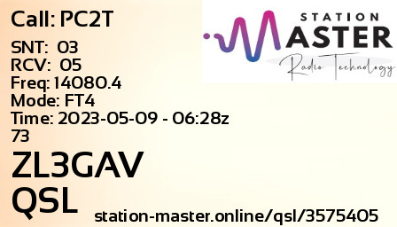 QSL Card for ZL3GAV QSO with PC2T