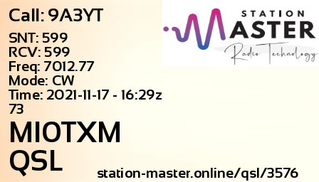 QSL Card for MI0TXM QSO with 9A3YT