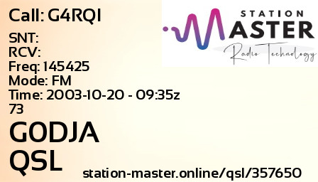 QSL Card for G0DJA QSO with G4RQI