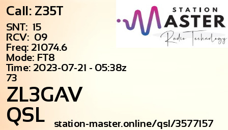 QSL Card for ZL3GAV QSO with Z35T
