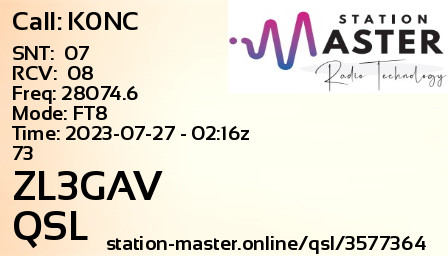 QSL Card for ZL3GAV QSO with K0NC