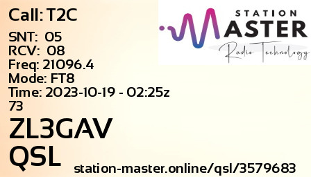 QSL Card for ZL3GAV QSO with T2C