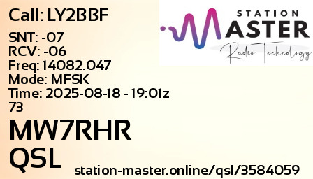 QSL Card for MW7RHR QSO with LY2BBF
