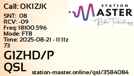QSL Card for G1ZHD/P QSO with OK1ZJK