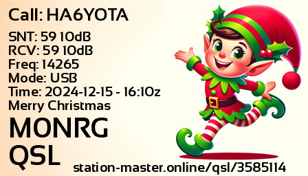 QSL Card for M0NRG QSO with HA6YOTA