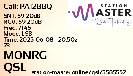 QSL Card for M0NRG QSO with PA12BBQ