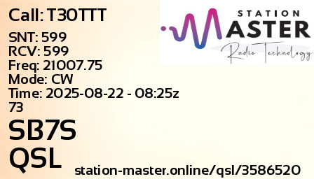 QSL Card for SB7S QSO with T30TTT