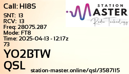 QSL Card for YO2BTW QSO with HI8S