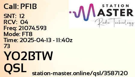 QSL Card for YO2BTW QSO with PF1B