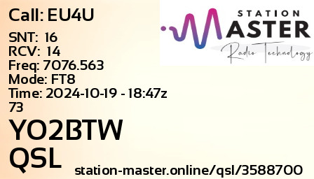 QSL Card for YO2BTW QSO with EU4U