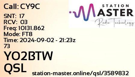 QSL Card for YO2BTW QSO with CY9C