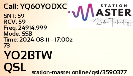 QSL Card for YO2BTW QSO with YQ60YODXC