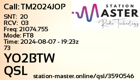 QSL Card for YO2BTW QSO with TM2024JOP