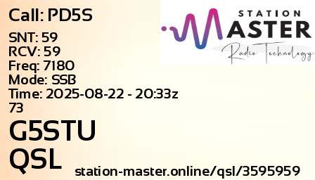 QSL Card for G5STU QSO with PD5S