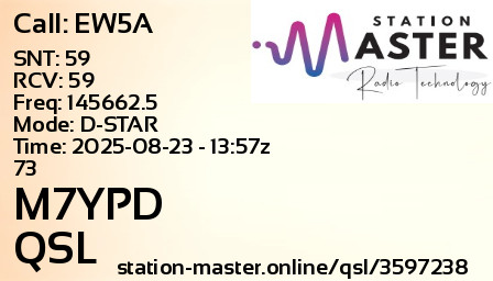 QSL Card for M7YPD QSO with EW5A