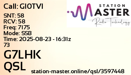 QSL Card for G7LHK QSO with GI0TVI