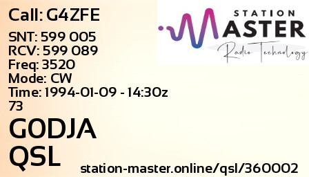 QSL Card for G0DJA QSO with G4ZFE